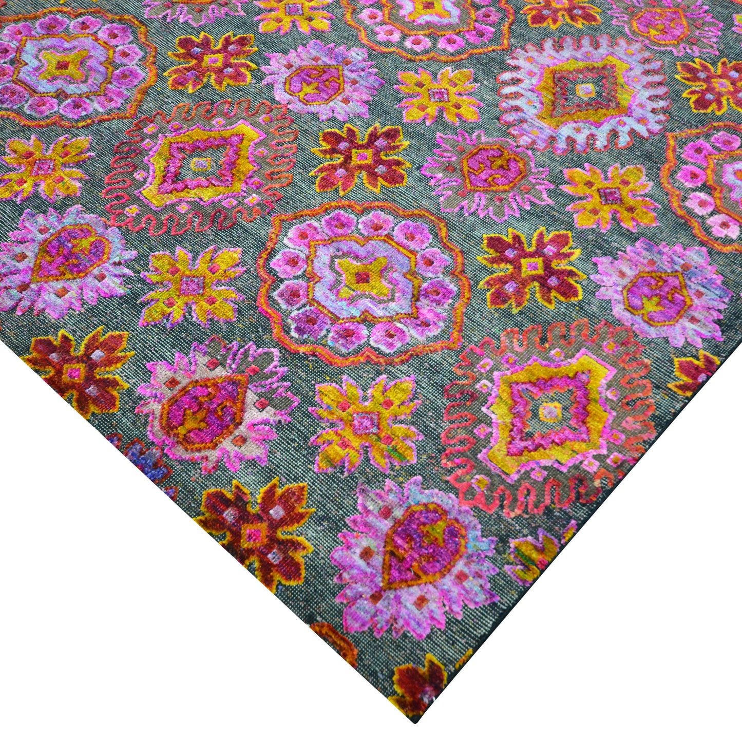 Pink Multy, Sari Silk and Wool Oxidized Transitional Handknotted 7.9x10.1Ft 237x307Cms Area Rug