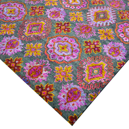 Pink Multy, Sari Silk and Wool Oxidized Transitional Handknotted 7.9x10.1Ft 237x307Cms Area Rug