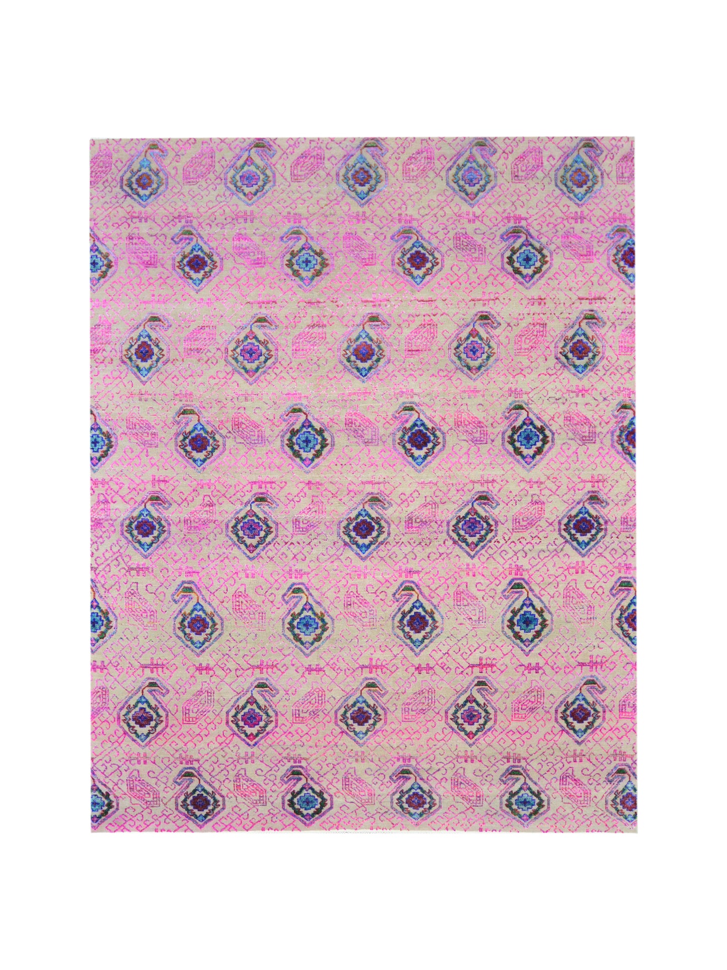 Pink and Ivory, Sari Silk and Wool Transitional Handknotted 7.10x9.11Ft 238x303Cms Area Rug