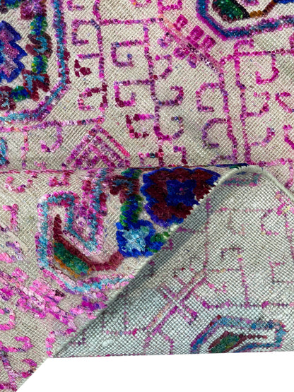 Pink and Ivory, Sari Silk and Wool Transitional Handknotted 7.10x9.11Ft 238x303Cms Area Rug