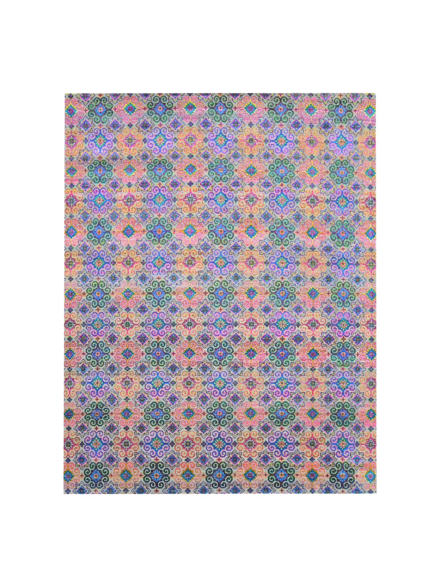 Pink Multy, Sari Silk and Wool Oxidized Transitional Handknotted 7.10x10.4Ft 238x316Cms Area Rug