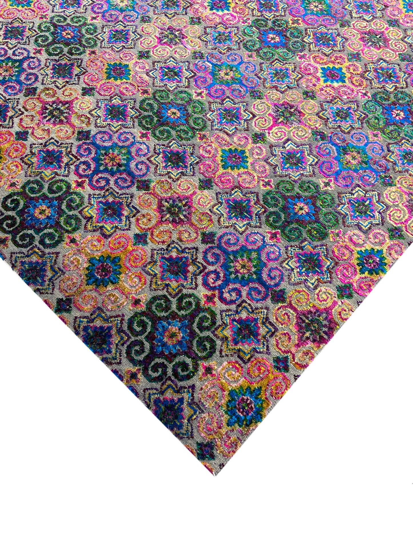 Pink Multy, Sari Silk and Wool Oxidized Transitional Handknotted 7.10x10.4Ft 238x316Cms Area Rug