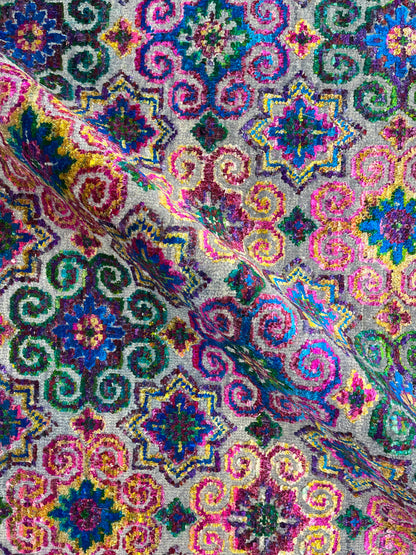 Pink Multy, Sari Silk and Wool Oxidized Transitional Handknotted 7.10x10.4Ft 238x316Cms Area Rug