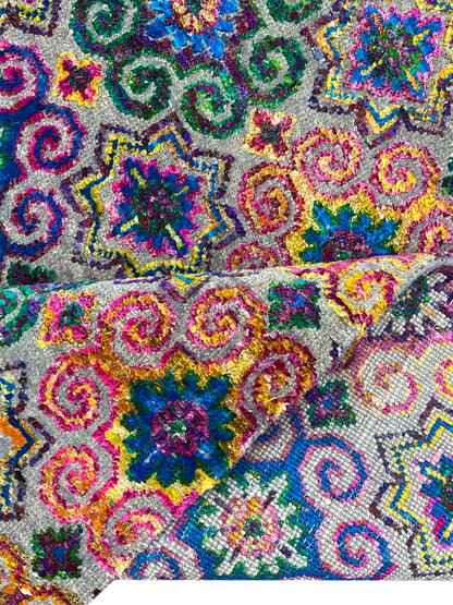 Pink Multy, Sari Silk and Wool Oxidized Transitional Handknotted 7.10x10.4Ft 238x316Cms Area Rug