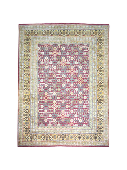 Gold and Ivory, Silk and Wool Oxidized Traditional Handknotted 8.0x10.0Ft 245x305Cms Area Rug