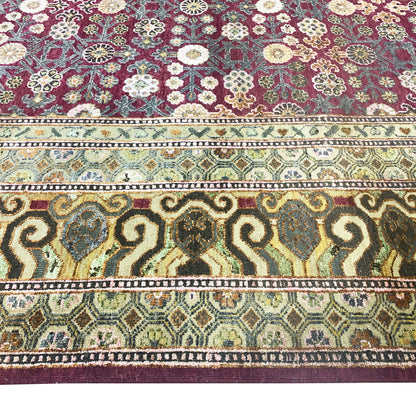 Gold and Ivory, Silk and Wool Oxidized Traditional Handknotted 8.0x10.0Ft 245x305Cms Area Rug