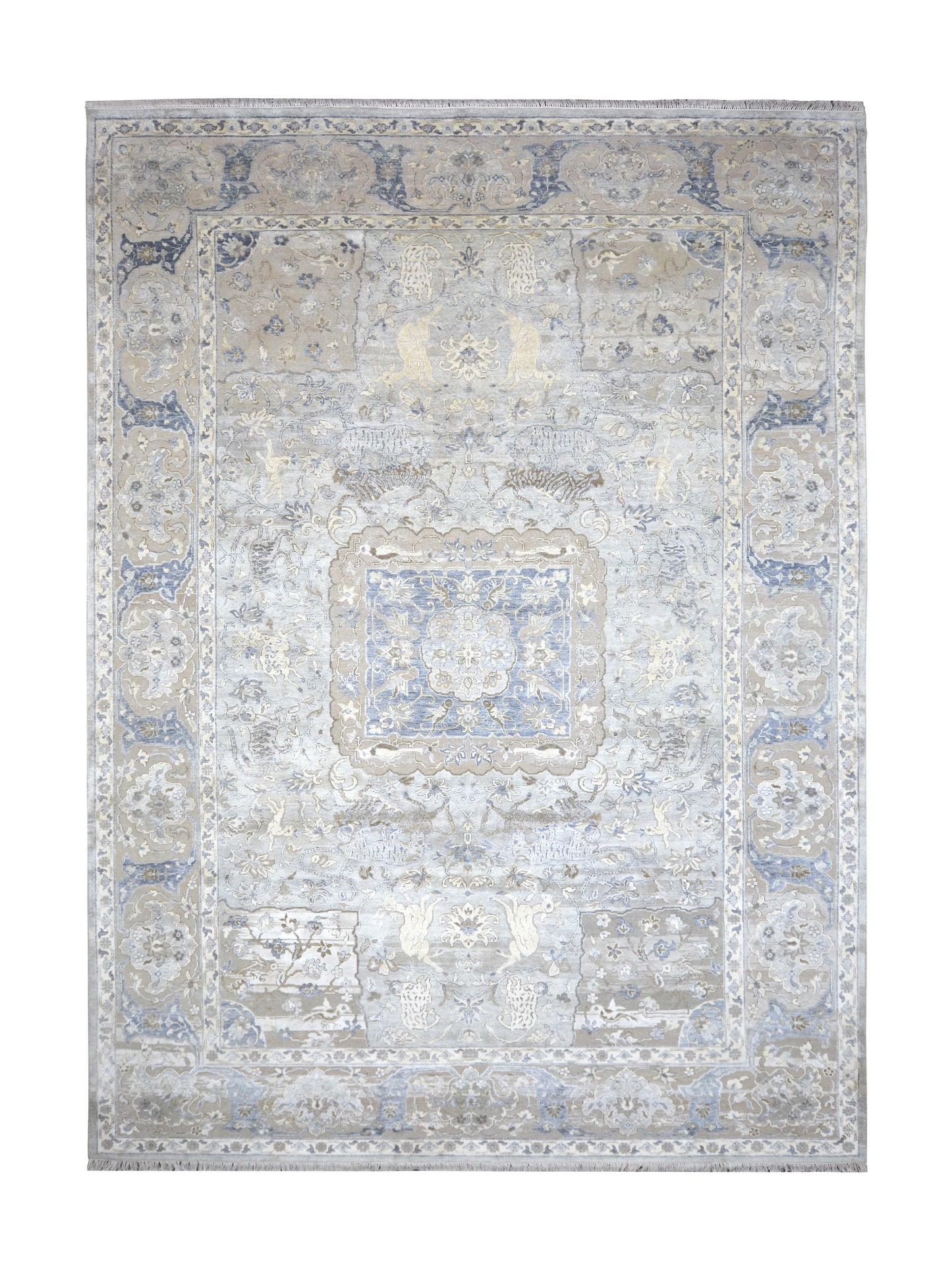 L. Grey, Ivory, Blended Silk Wool Oxidized Transitional Handknotted 10.1x14.2Ft 307x431Cms Area Rug