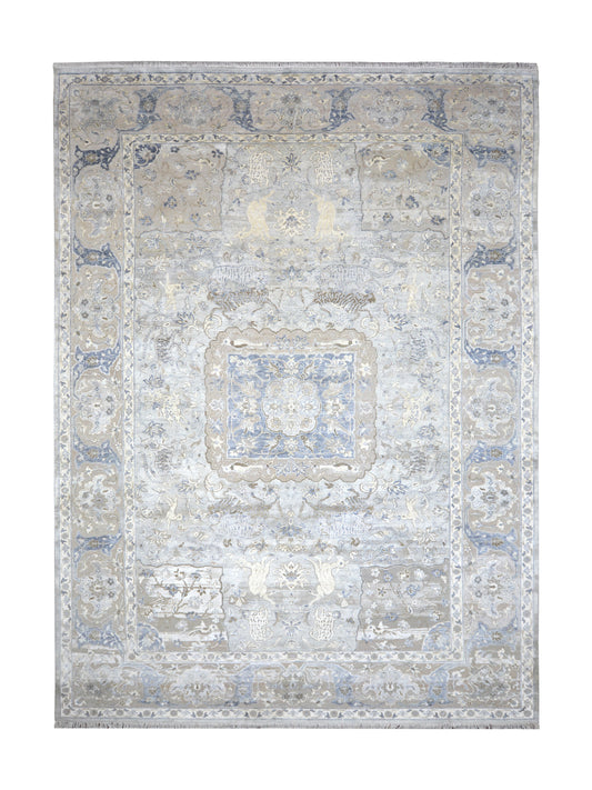 L. Grey, Ivory, Blended Silk Wool Oxidized Transitional Handknotted 10.1x14.2Ft 307x431Cms Area Rug