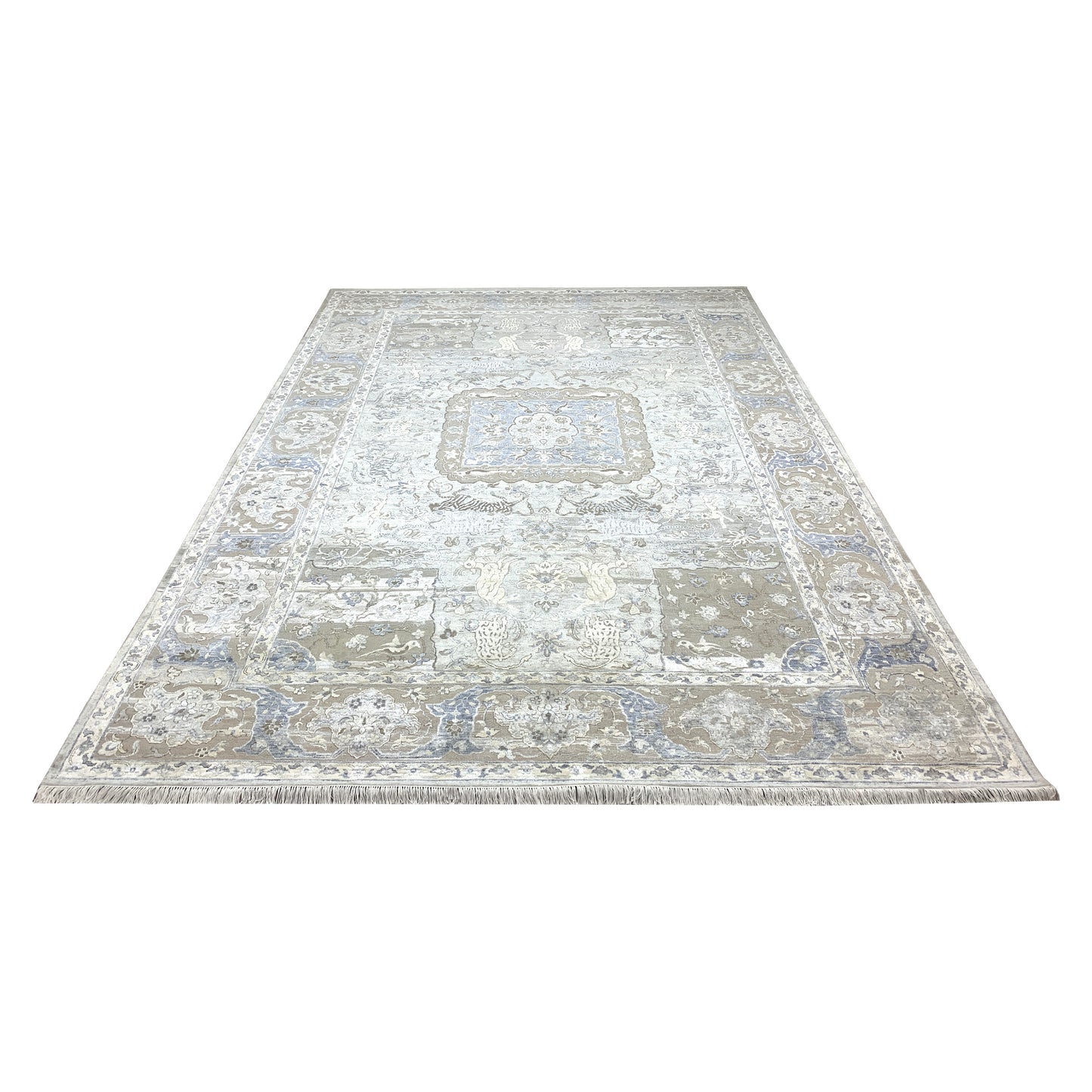 L. Grey, Ivory, Blended Silk Wool Oxidized Transitional Handknotted 10.1x14.2Ft 307x431Cms Area Rug