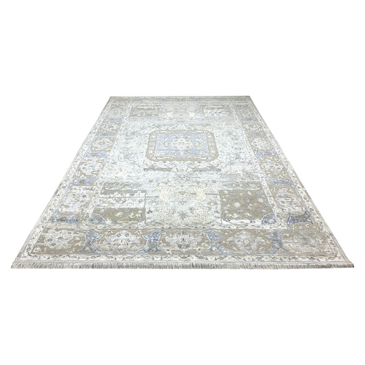 L. Grey, Ivory, Blended Silk Wool Oxidized Transitional Handknotted 10.1x14.2Ft 307x431Cms Area Rug