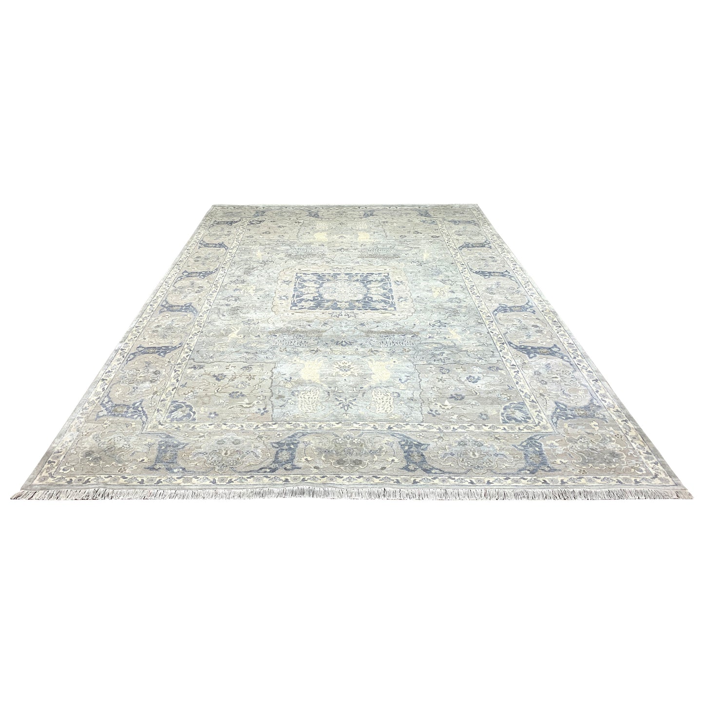 L. Grey, Ivory, Blended Silk Wool Oxidized Transitional Handknotted 10.1x14.2Ft 307x431Cms Area Rug