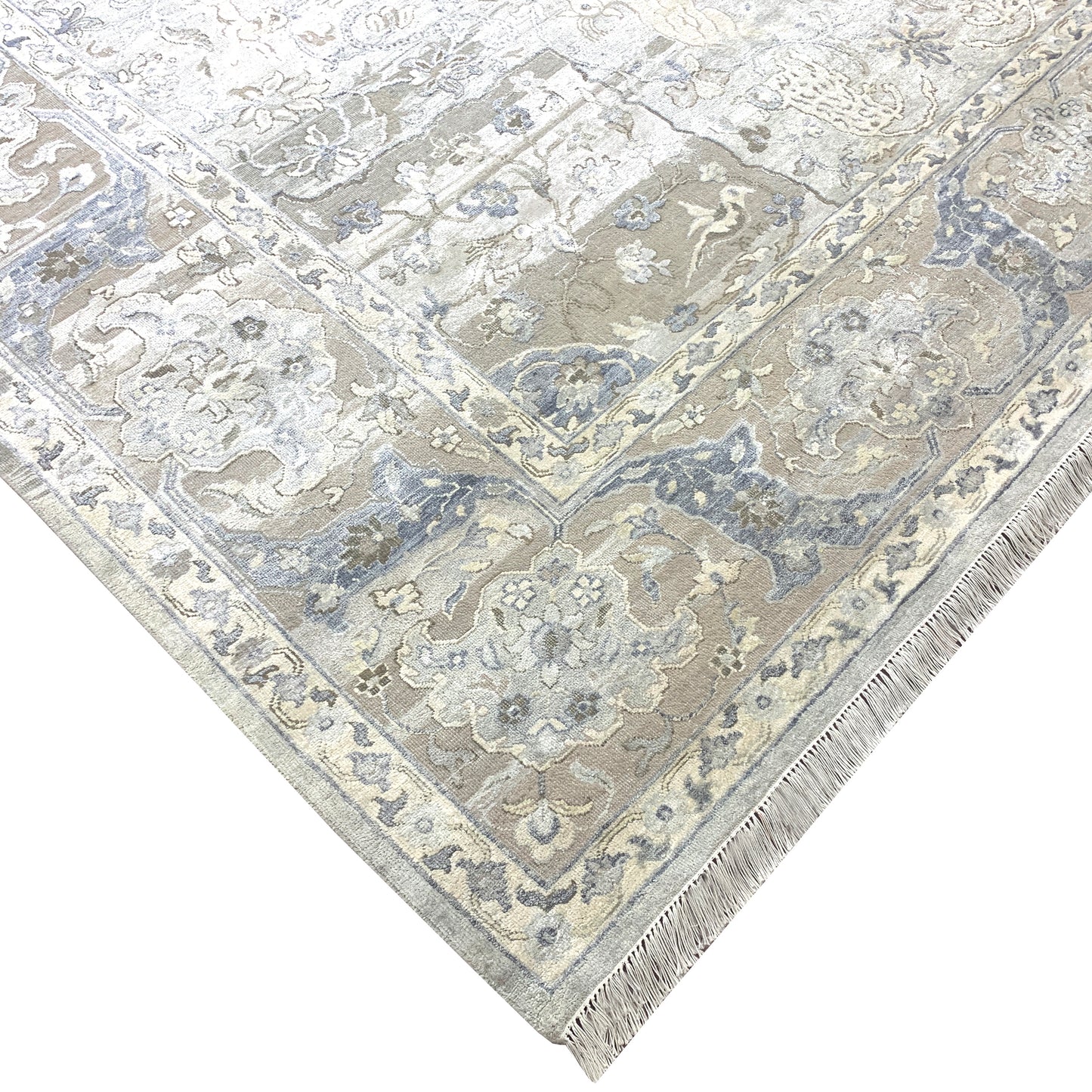 L. Grey, Ivory, Blended Silk Wool Oxidized Transitional Handknotted 10.1x14.2Ft 307x431Cms Area Rug