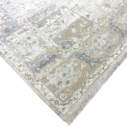 L. Grey, Ivory, Blended Silk Wool Oxidized Transitional Handknotted 10.1x14.2Ft 307x431Cms Area Rug