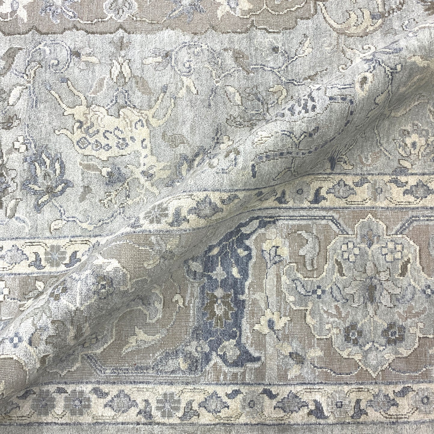 L. Grey, Ivory, Blended Silk Wool Oxidized Transitional Handknotted 10.1x14.2Ft 307x431Cms Area Rug