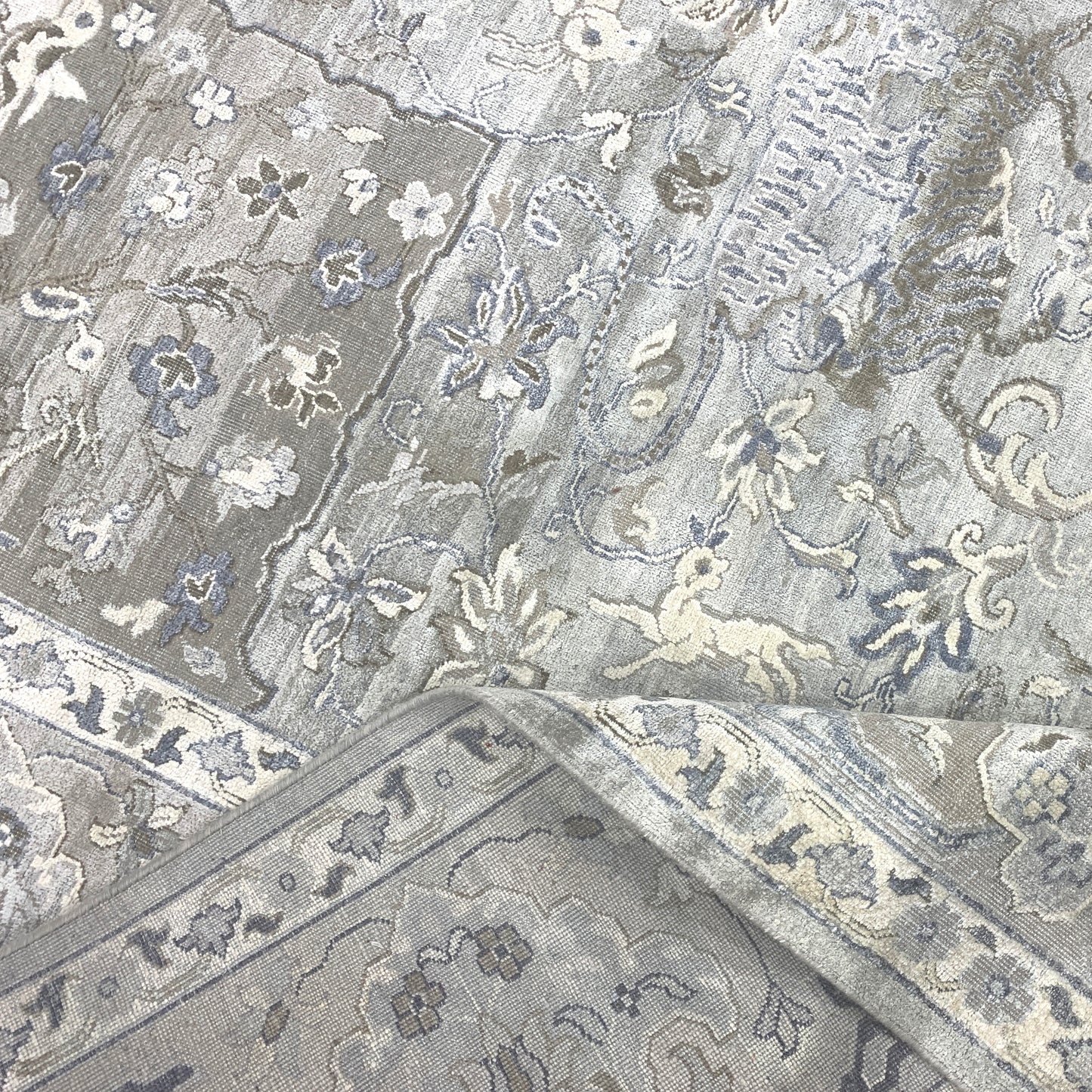 L. Grey, Ivory, Blended Silk Wool Oxidized Transitional Handknotted 10.1x14.2Ft 307x431Cms Area Rug