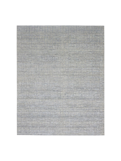 Ivory and Grey, Silk and Wool Oxidized Modern Handknotted 8.0x10.0Ft 245x305Cms Area Rug