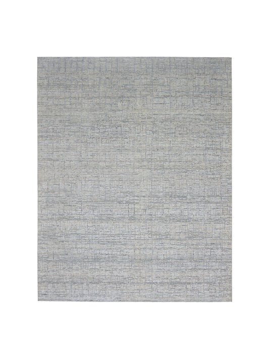 Ivory and Grey, Silk and Wool Oxidized Modern Handknotted 8.0x10.0Ft 245x305Cms Area Rug