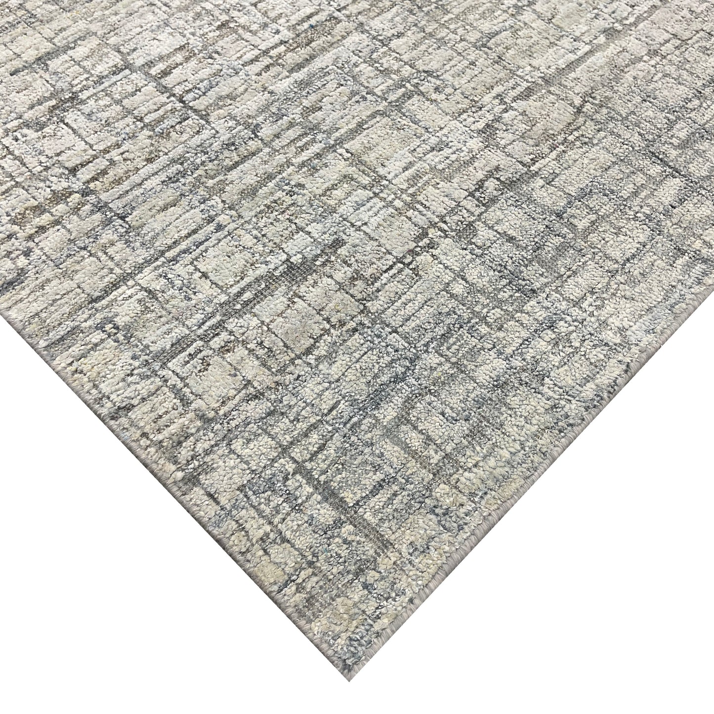 Ivory and Grey, Silk and Wool Oxidized Modern Handknotted 8.0x10.0Ft 245x305Cms Area Rug