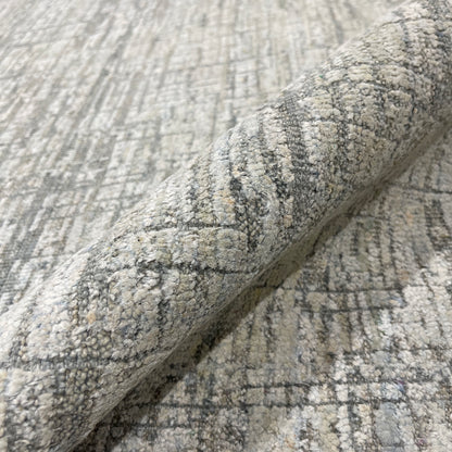 Ivory and Grey, Silk and Wool Oxidized Modern Handknotted 8.0x10.0Ft 245x305Cms Area Rug