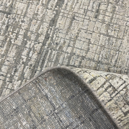 Ivory and Grey, Silk and Wool Oxidized Modern Handknotted 8.0x10.0Ft 245x305Cms Area Rug