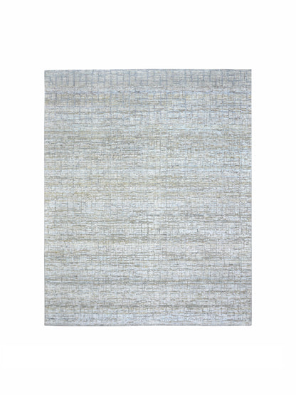 Ivory and Grey, Silk and Wool Oxidized Modern Handknotted 8.0x10.0Ft 245x305Cms Area Rug