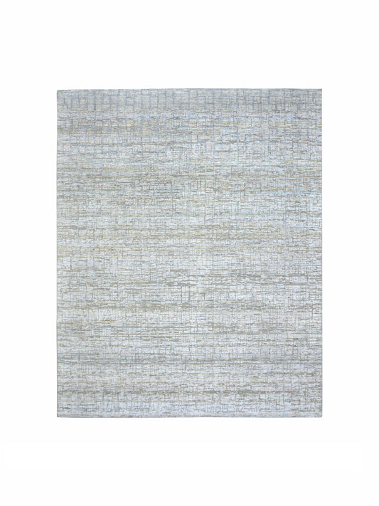 Ivory and Grey, Silk and Wool Oxidized Modern Handknotted 8.0x10.0Ft 245x305Cms Area Rug