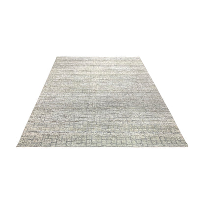 Ivory and Grey, Silk and Wool Oxidized Modern Handknotted 8.0x10.0Ft 245x305Cms Area Rug