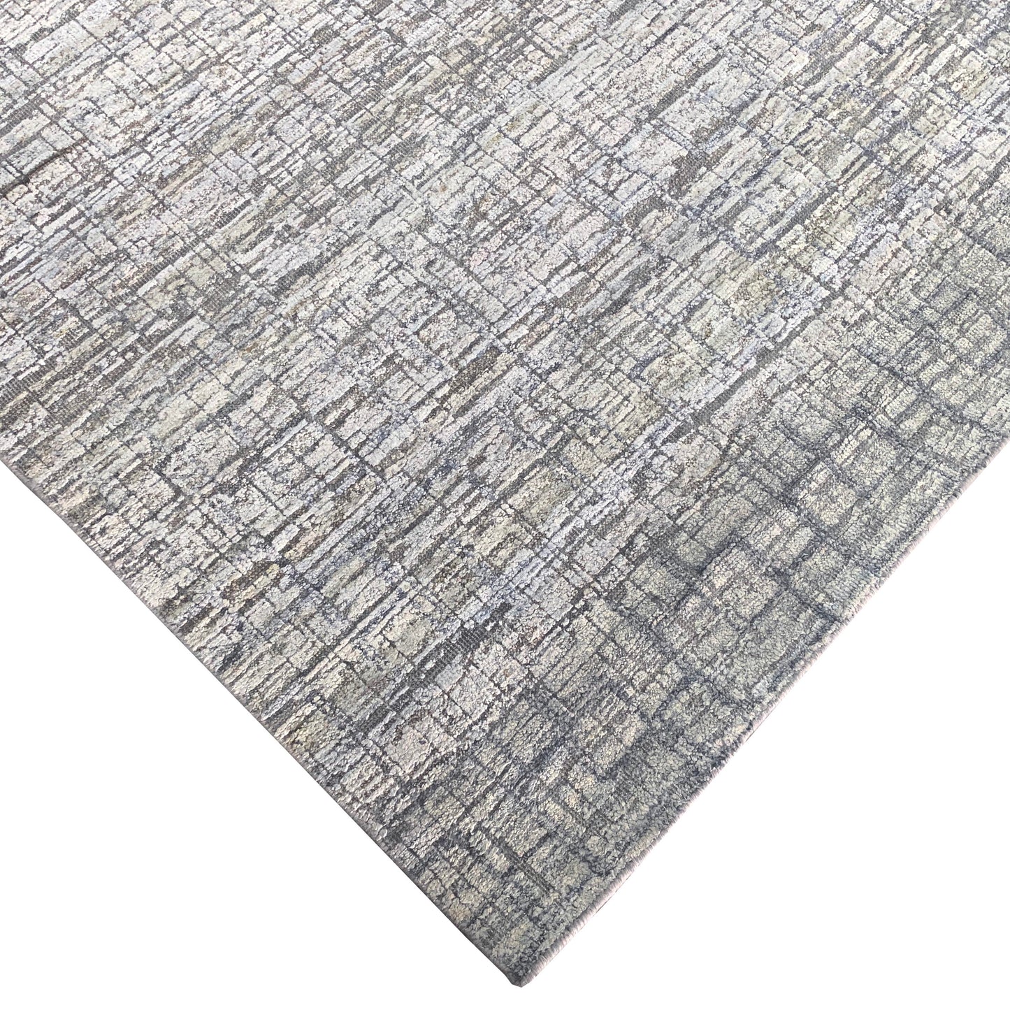 Ivory and Grey, Silk and Wool Oxidized Modern Handknotted 8.0x10.0Ft 245x305Cms Area Rug