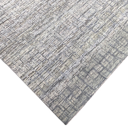 Ivory and Grey, Silk and Wool Oxidized Modern Handknotted 8.0x10.0Ft 245x305Cms Area Rug