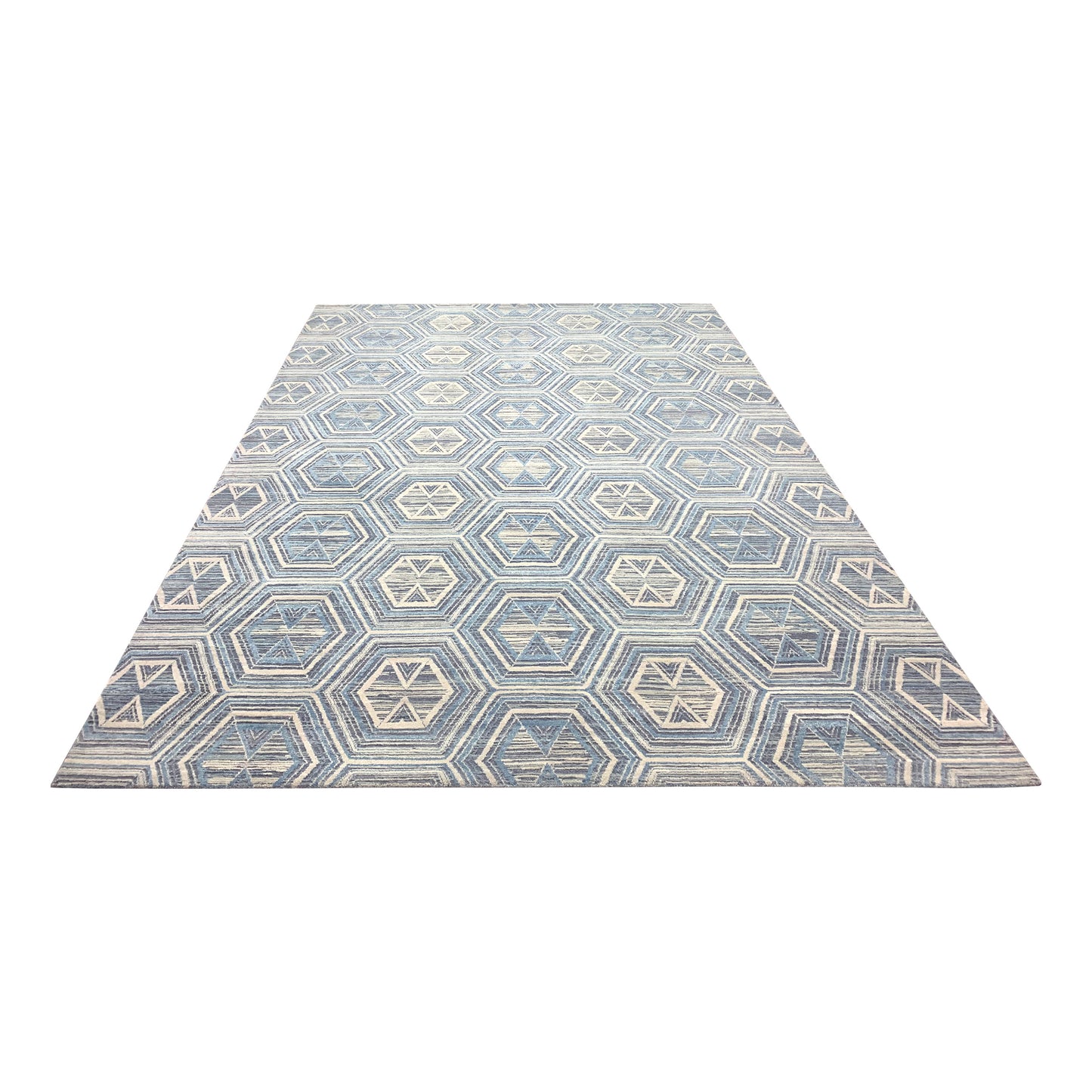 Blue and Grey Pure Wool Modern Textured Handknotted Area Rug