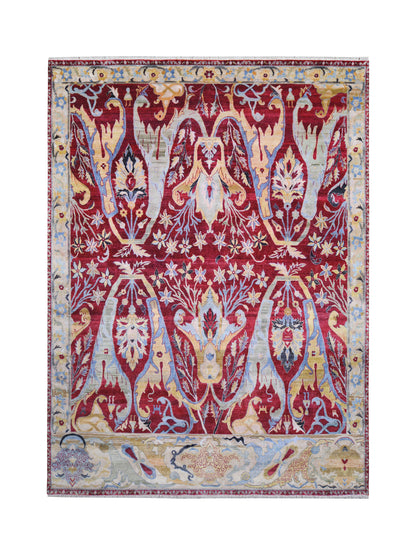 One of a Kind Red and Gold Pure Silk and Sari Silk Traditional Antique Bidjar Handknotted 9.1x12.3ft 277x374Cms Area Rug