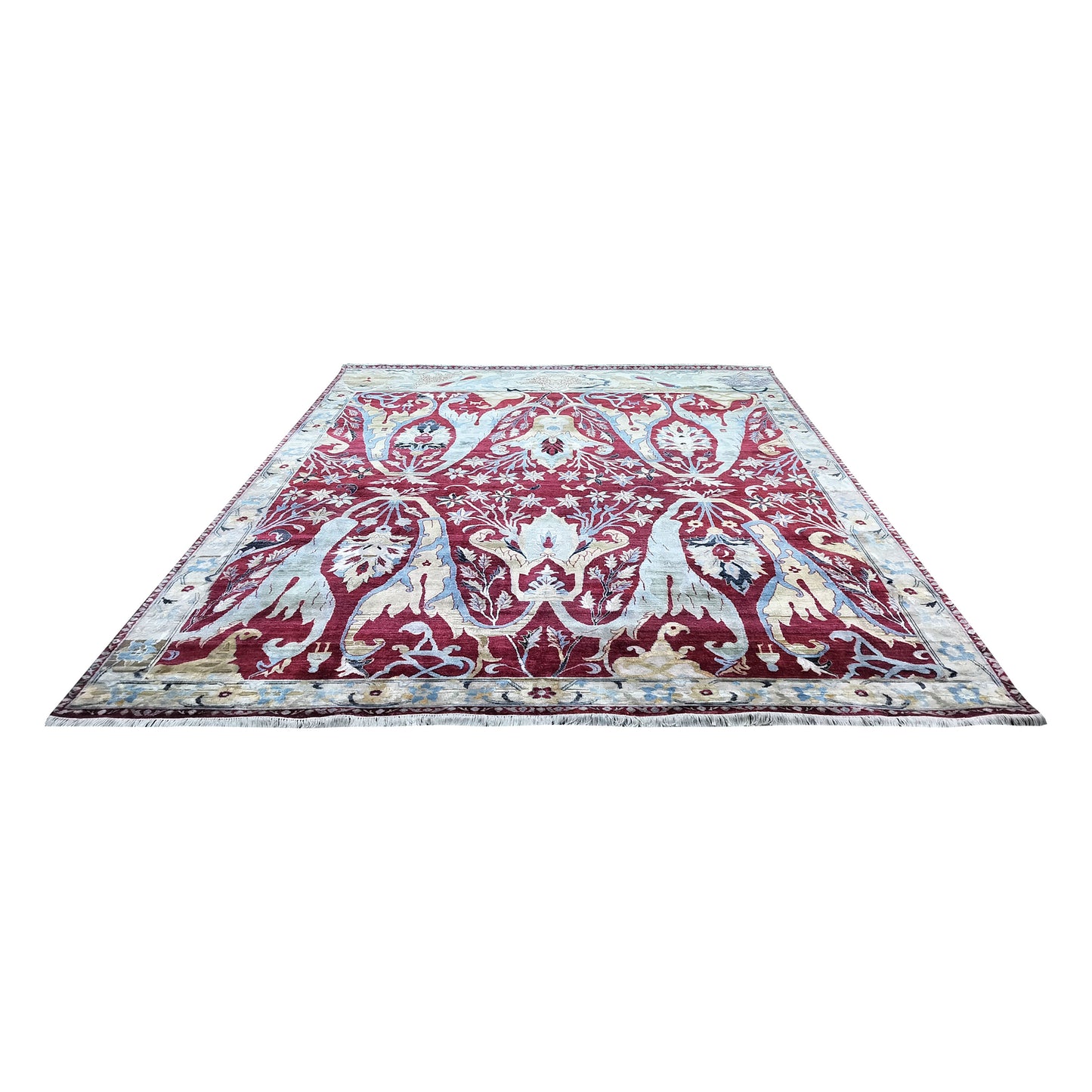 One of a Kind Red and Gold Pure Silk and Sari Silk Traditional Antique Bidjar Handknotted 9.1x12.3ft 277x374Cms Area Rug