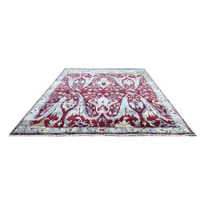 One of a Kind Red and Gold Pure Silk and Sari Silk Traditional Antique Bidjar Handknotted 9.1x12.3ft 277x374Cms Area Rug