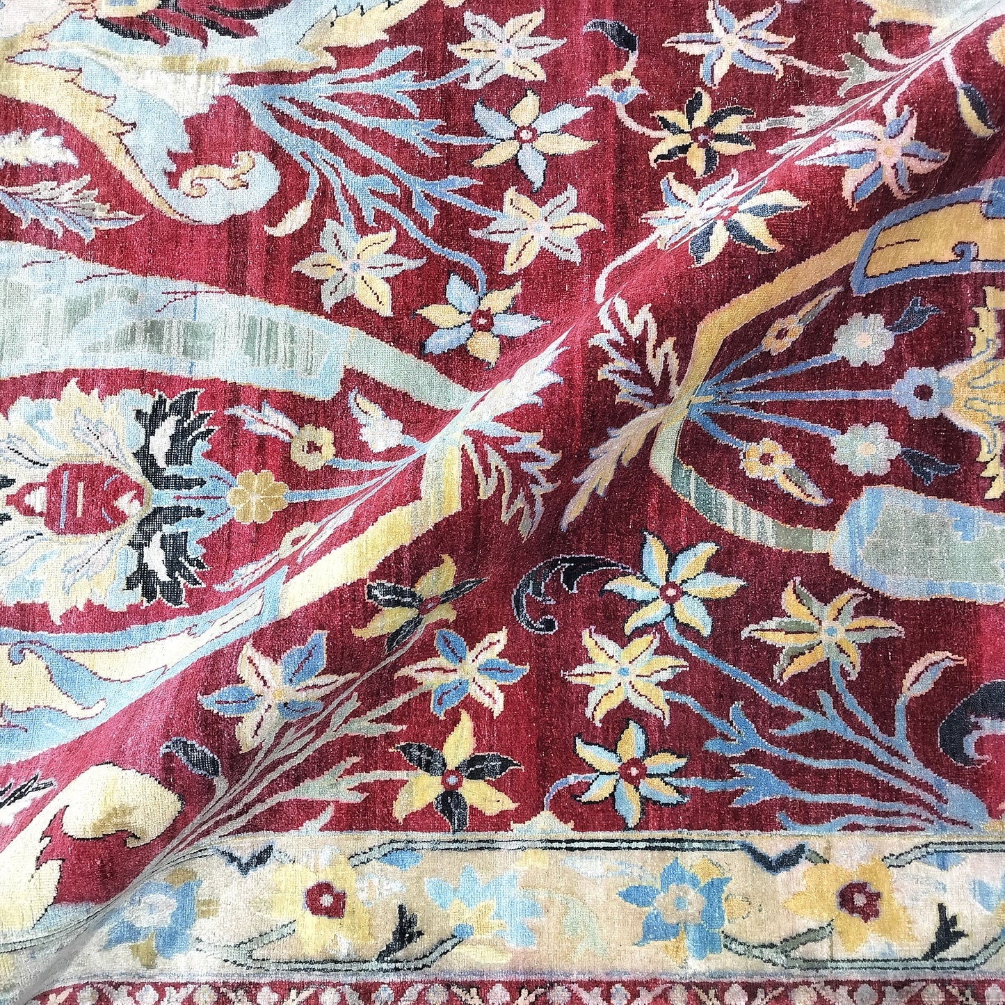 One of a Kind Red and Gold Pure Silk and Sari Silk Traditional Antique Bidjar Handknotted 9.1x12.3ft 277x374Cms Area Rug