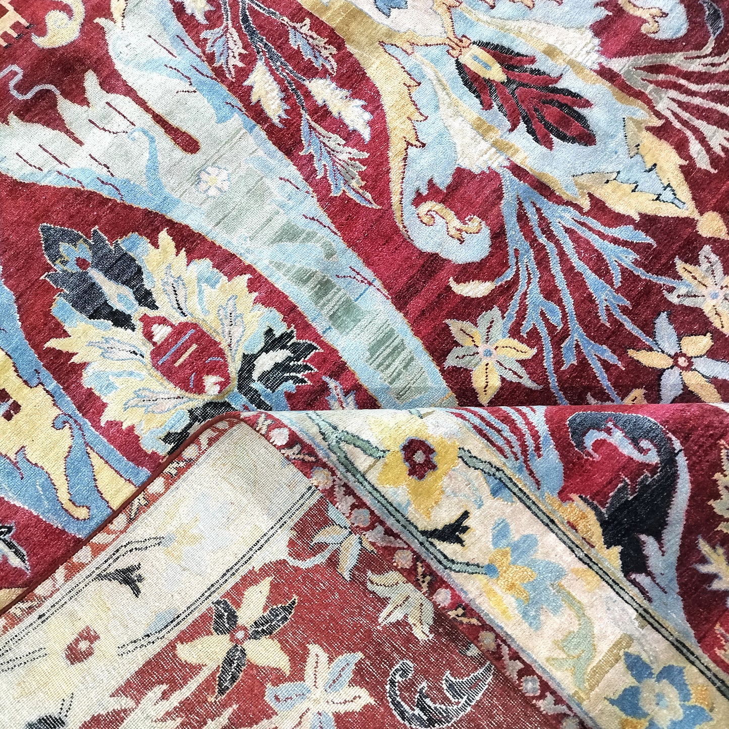 One of a Kind Red and Gold Pure Silk and Sari Silk Traditional Antique Bidjar Handknotted 9.1x12.3ft 277x374Cms Area Rug