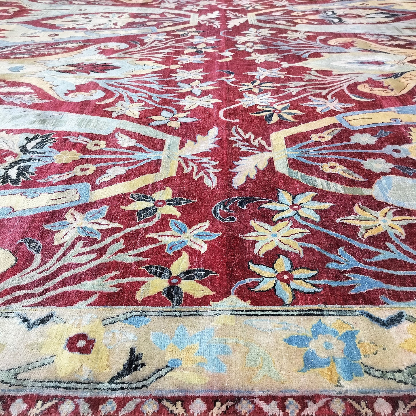 One of a Kind Red and Gold Pure Silk and Sari Silk Traditional Antique Bidjar Handknotted 9.1x12.3ft 277x374Cms Area Rug