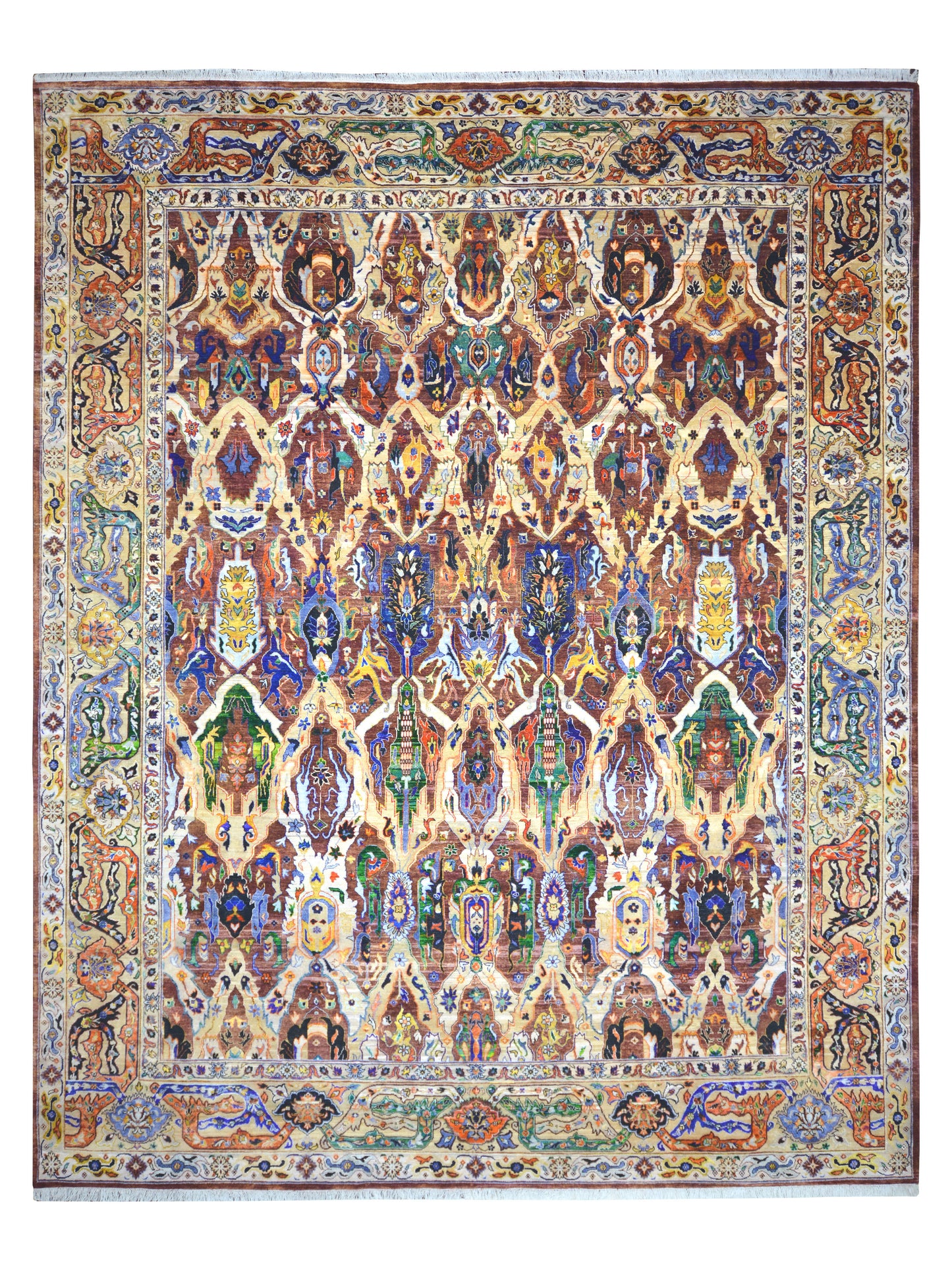Gold Multy, Pure Silk and Sari Silk Persian Transitional Handknotted 11.11x15.1Ft 361x459Cms Area Rug