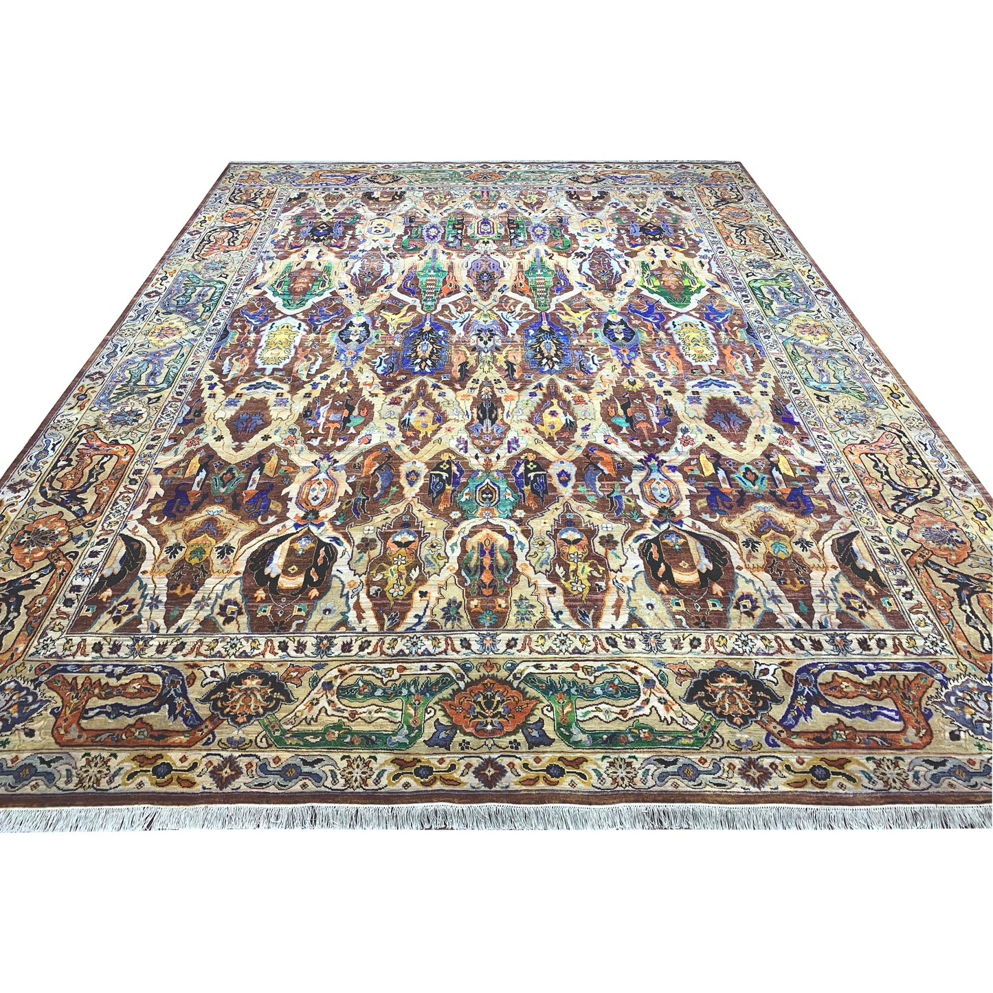 Gold Multy, Pure Silk and Sari Silk Persian Transitional Handknotted 11.11x15.1Ft 361x459Cms Area Rug