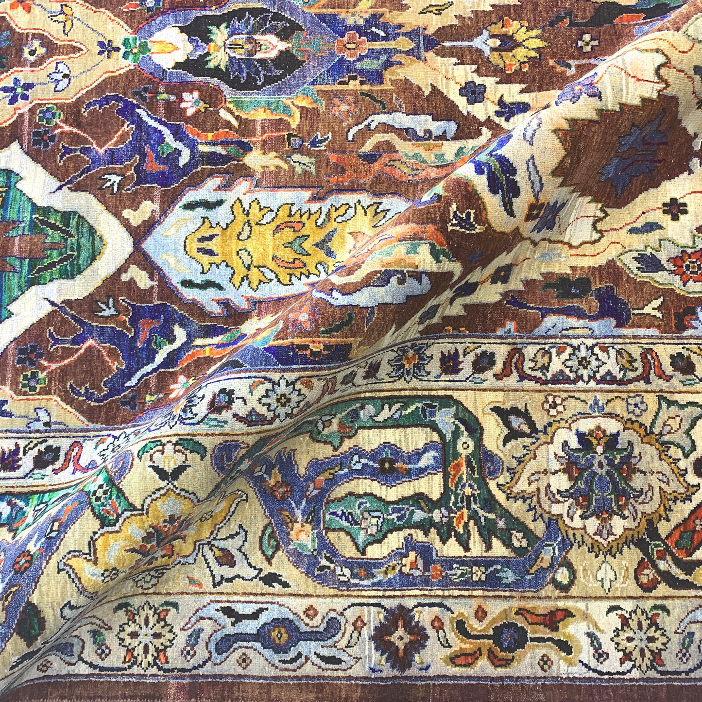 Gold Multy, Pure Silk and Sari Silk Persian Transitional Handknotted 11.11x15.1Ft 361x459Cms Area Rug