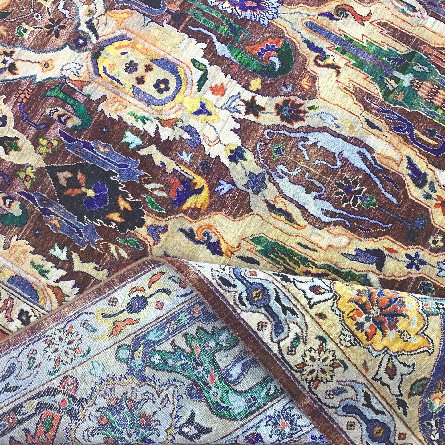 Gold Multy, Pure Silk and Sari Silk Persian Transitional Handknotted 11.11x15.1Ft 361x459Cms Area Rug