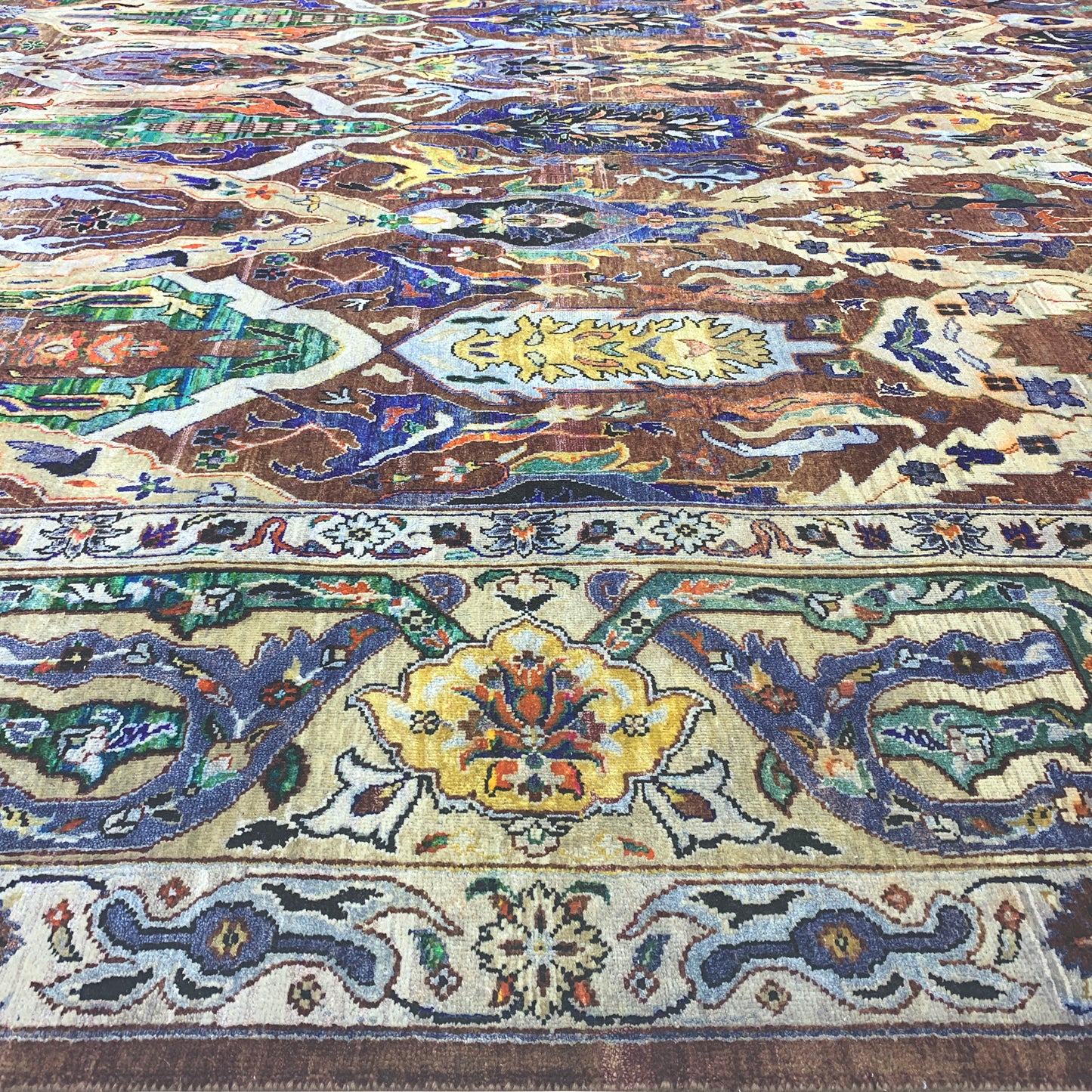 Gold Multy, Pure Silk and Sari Silk Persian Transitional Handknotted 11.11x15.1Ft 361x459Cms Area Rug