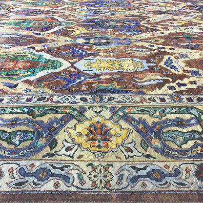 Gold Multy, Pure Silk and Sari Silk Persian Transitional Handknotted 11.11x15.1Ft 361x459Cms Area Rug