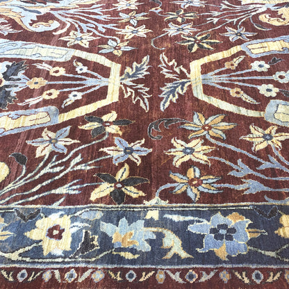 One of a Kind Red and Blue Blended Silk Traditional Bidjar Handknotted Area Rug