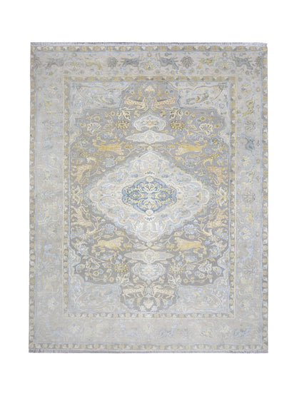 Grey Ivory, Silk Wool Oxidized Transitional Persian Handknotted 9.0x12.4Ft 274x375Cms Area Rug
