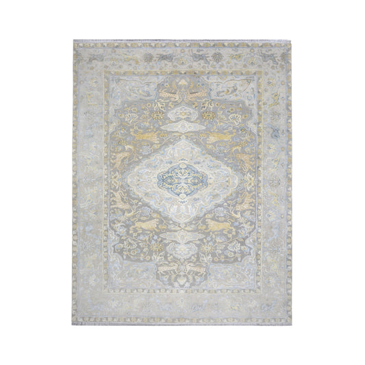 Grey Ivory, Silk Wool Oxidized Transitional Persian Handknotted 9.0x12.4Ft 274x375Cms Area Rug
