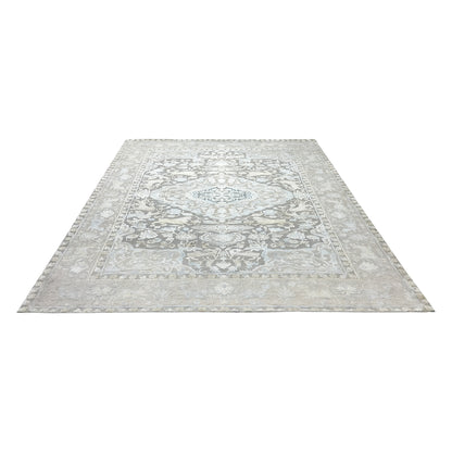 Grey Ivory, Silk Wool Oxidized Transitional Persian Handknotted 9.0x12.4Ft 274x375Cms Area Rug