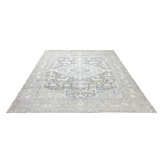 Grey Ivory, Silk Wool Oxidized Transitional Persian Handknotted 9.0x12.4Ft 274x375Cms Area Rug