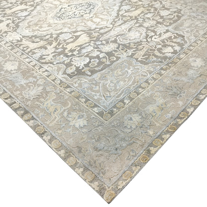 Grey Ivory, Silk Wool Oxidized Transitional Persian Handknotted 9.0x12.4Ft 274x375Cms Area Rug