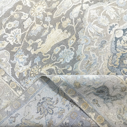 Grey Ivory, Silk Wool Oxidized Transitional Persian Handknotted 9.0x12.4Ft 274x375Cms Area Rug
