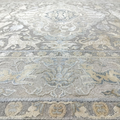 Grey Ivory, Silk Wool Oxidized Transitional Persian Handknotted 9.0x12.4Ft 274x375Cms Area Rug